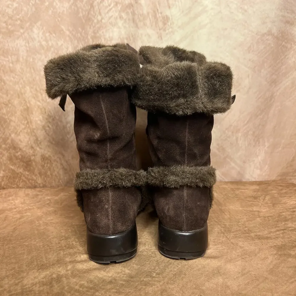 Aerosoles Calf High Faux Fur Suede Lace Up Boots Brown Winter Indie Sleaze Ski